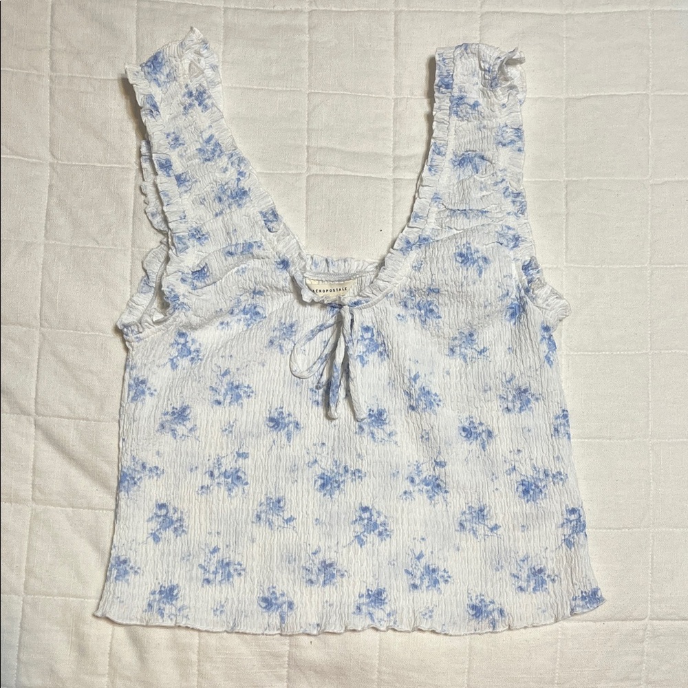 Aeropostale Blue Floral Ruffle Blouse